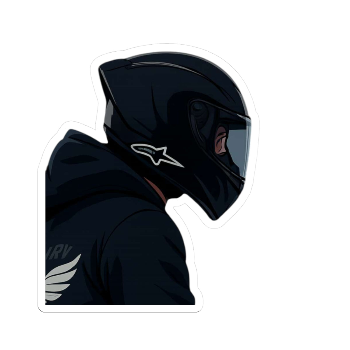 Sticker — Black Motorcycle Helmet Rider Kiss-Cut Sticker