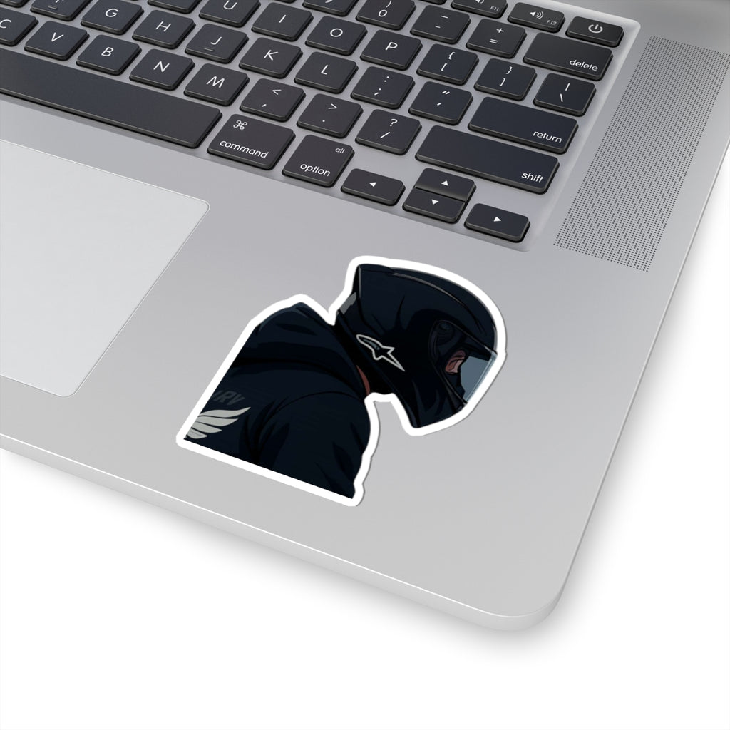 Sticker — Black Motorcycle Helmet Rider Kiss-Cut Sticker